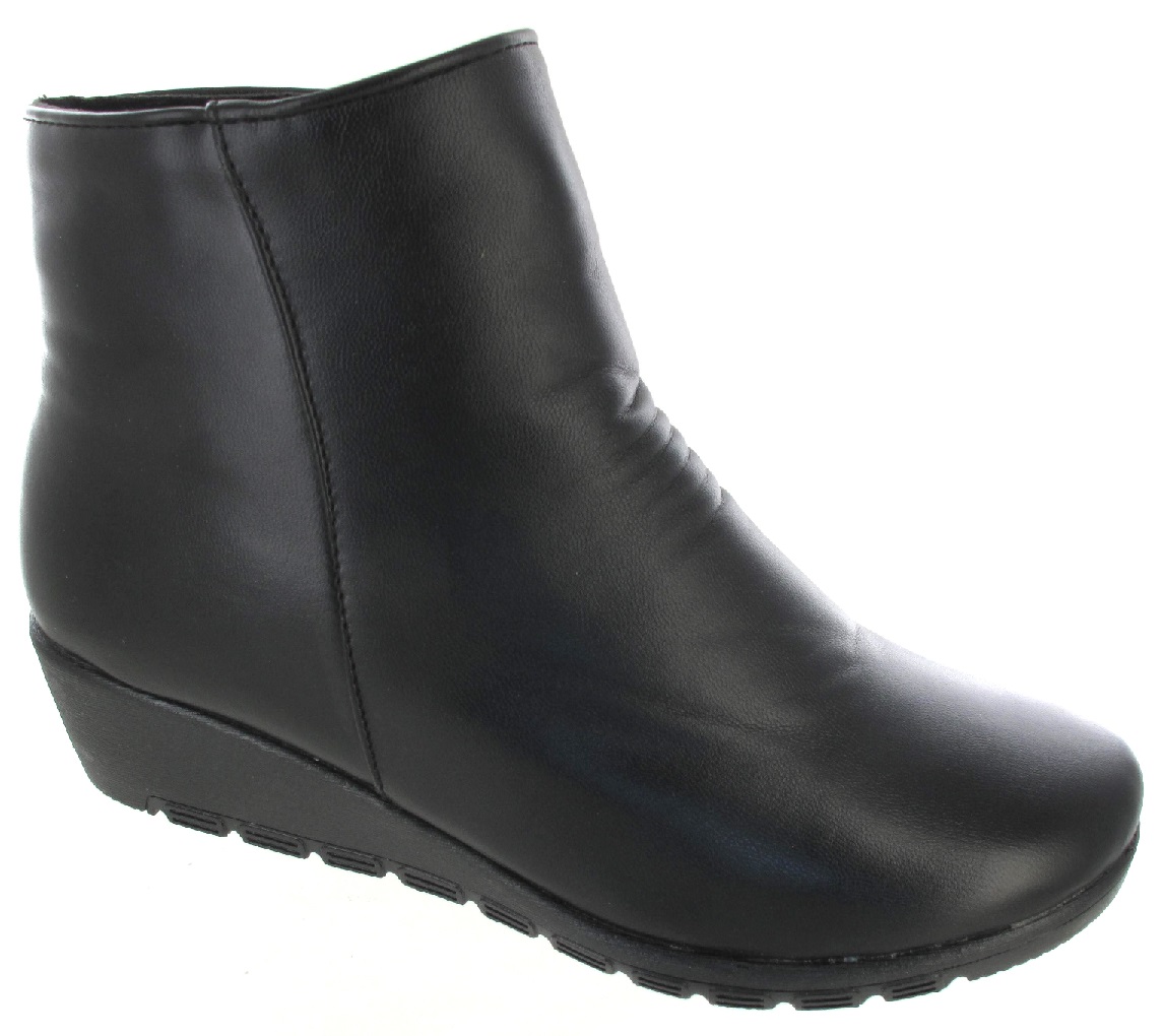 LADIES COMFORT DURABLE WIDE ANKLE FLAT LOW HEEL WOMENS WEDGE BOOTS